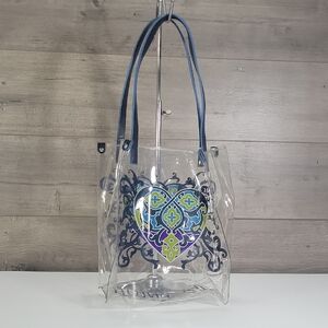 Brighton Clear PVC Tote Bag with Blue Straps and Decorative Heart Panel